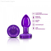 Cheeky Charms - Rechargeable Vibrating Metal Butt Plug with Remote Control - Purple-French Quarter Lingerie